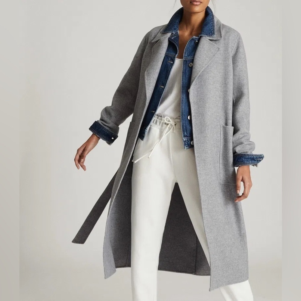 Reiss Millie Wool Blend Longline Overcoat, Grey, Size 6